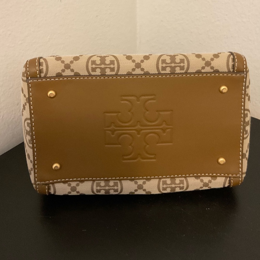 EUC Tory Burch Beige and Brown Logo Canvas Satchel - Picture 6 of 7